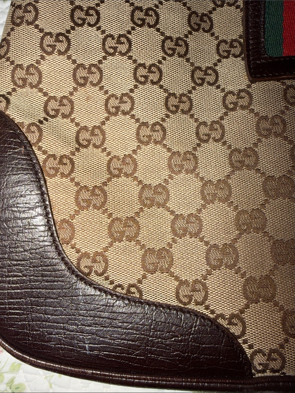 Gucci Brown GG Canvas Shoulder Bag with Green and Red Web - Picture 4 of 10